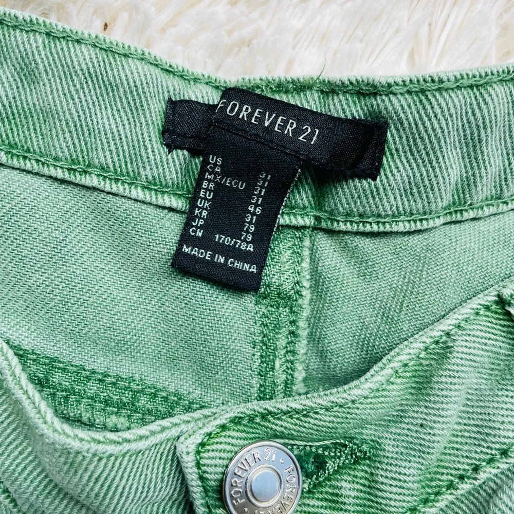 Forever 21 31 Green Distressed Raw Hem Denim Shorts